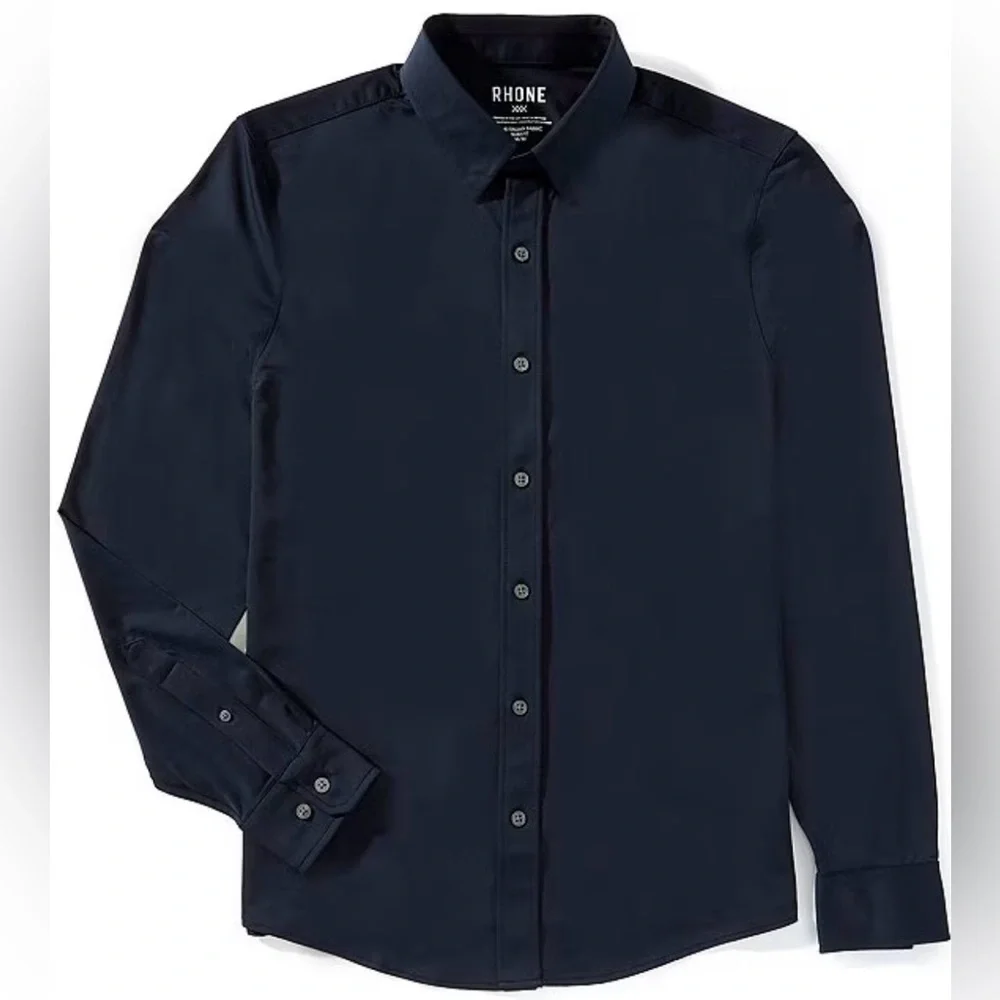 NWT Rhone Commuter Shirt Mens Navy Blue Slim Fit Italian Stretch Size L $138 - Picture 1 of 7